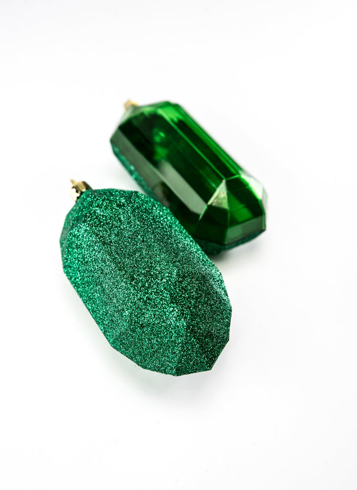 Gems ornaments - 2 assorted glitter emerald green - double sided - Greenery MarketXJ563306