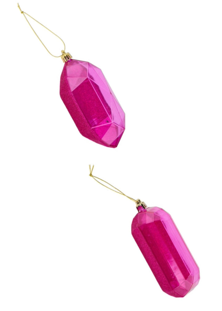 Gems ornaments - 2 assorted glitter fuchsia - Greenery MarketXJ563307