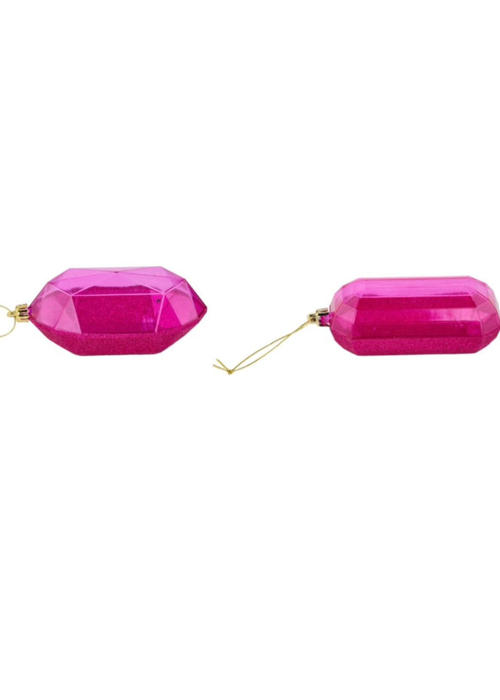 Gems ornaments - 2 assorted glitter fuchsia - Greenery MarketXJ563307