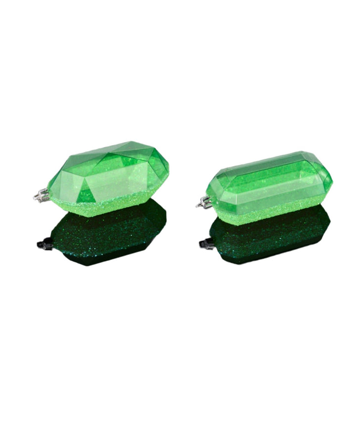 Gems ornaments - 2 assorted iridescent green with glitter - Greenery MarketXJ5524HC