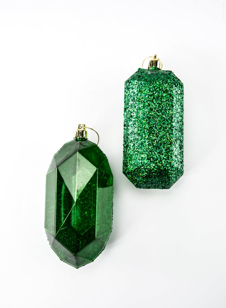 Gems ornaments - 2 assorted laser glitter emerald green - Greenery MarketXJ552306