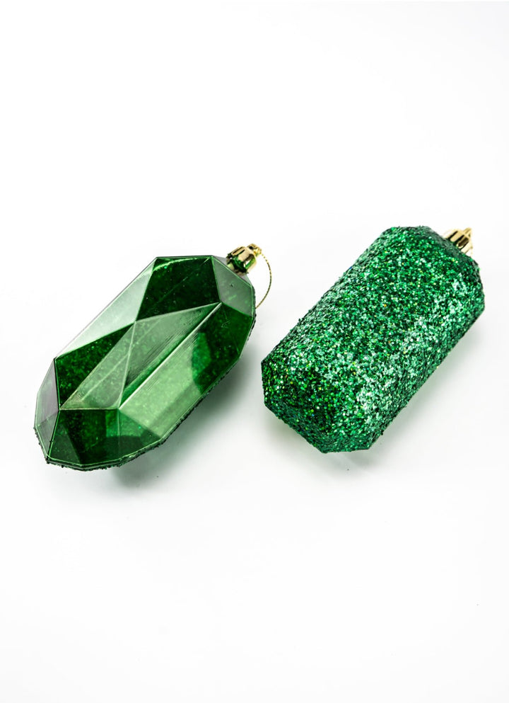 Gems ornaments - 2 assorted laser glitter emerald green - Greenery MarketXJ552306
