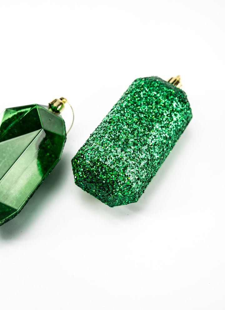 Gems ornaments - 2 assorted laser glitter emerald green - Greenery MarketXJ552306