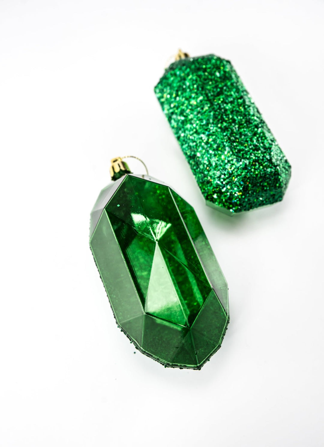 Gems ornaments - 2 assorted laser glitter emerald green - Greenery MarketXJ552306
