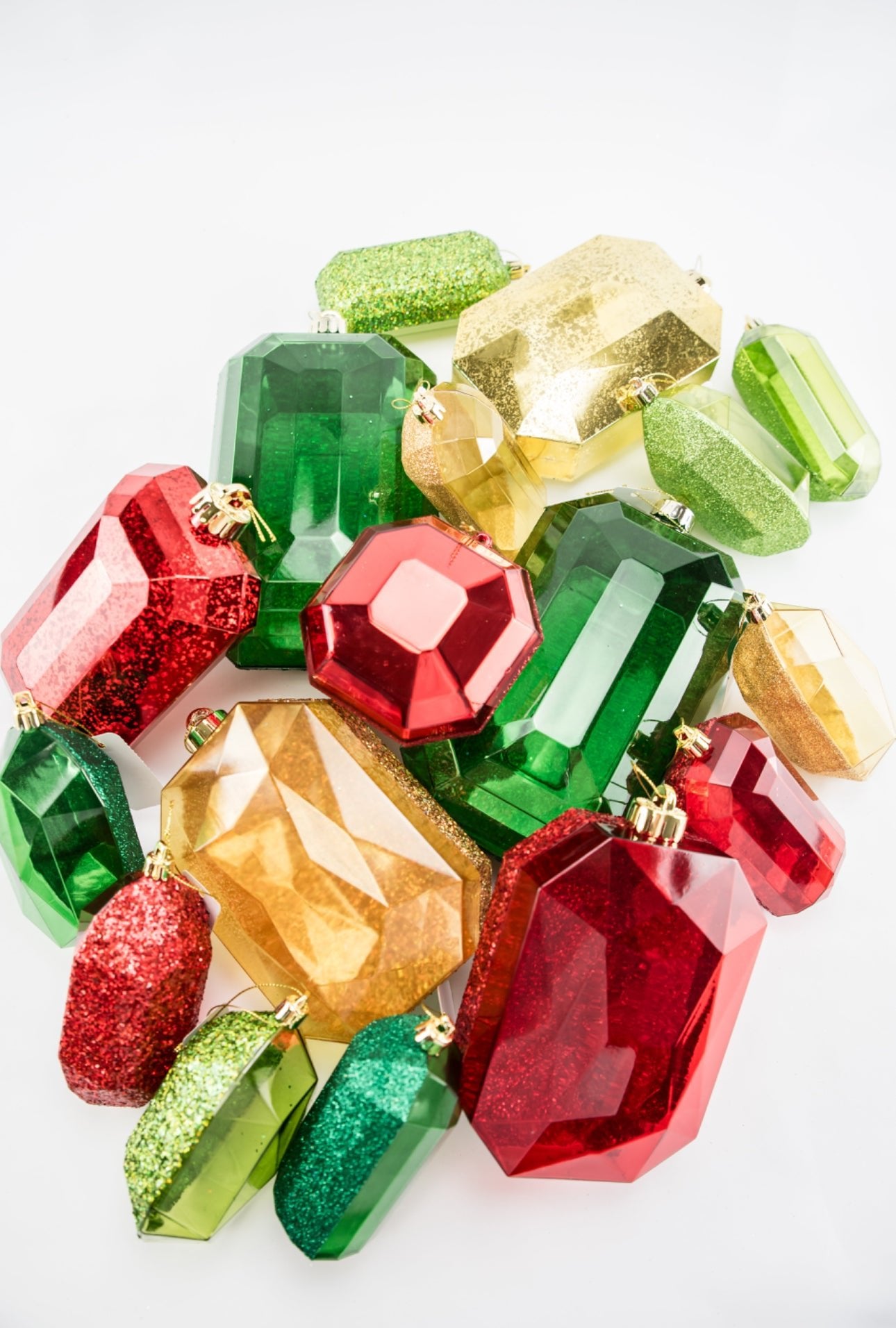 Gems ornaments - 2 assorted laser glitter lime green - Greenery Market