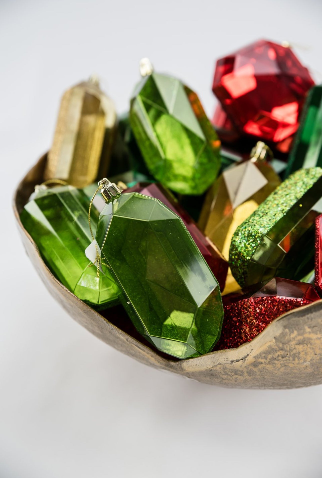 Gems ornaments - 2 assorted laser glitter lime green - Greenery Market