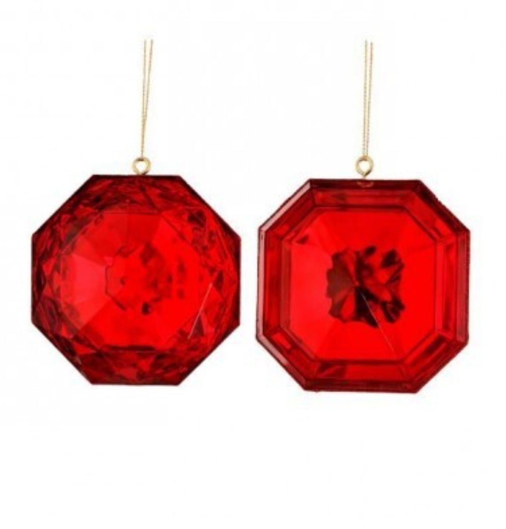 Gems ornaments - 2 assorted red - Greenery MarketMTX67413 RED