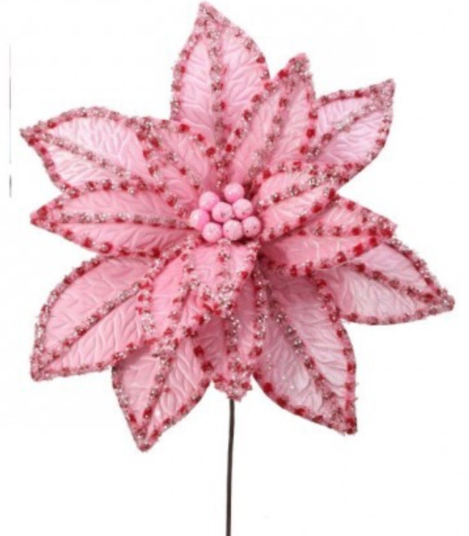 Giant, red and pink, snow glitter poinsettia - Greenery MarketMTX73418 PKRD