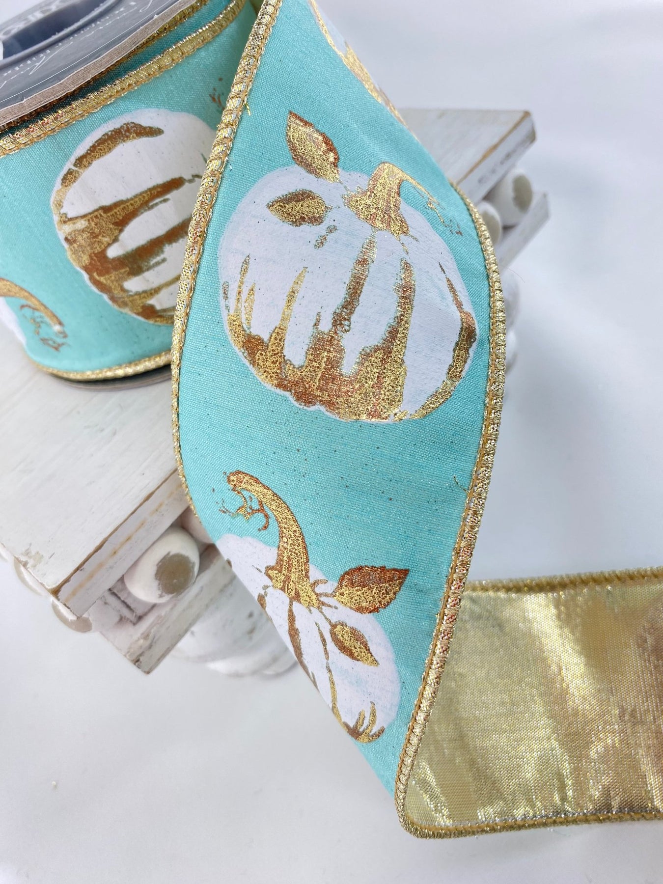Pumpkin Ribbon Rhinestone Gilded pumpkin wired ribbon, 2.5