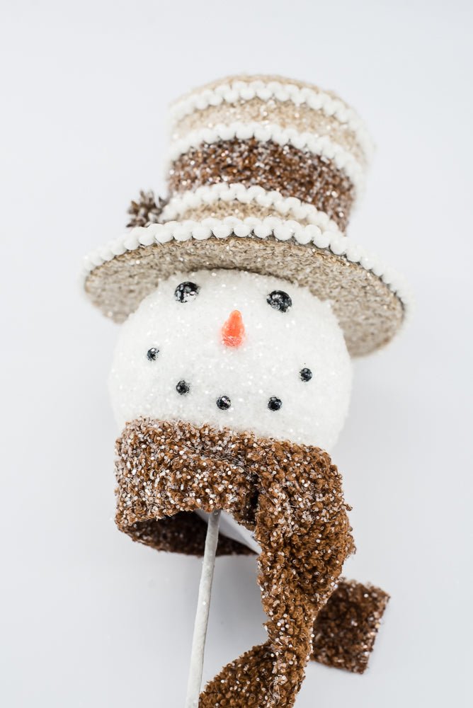 Gingerbread Brown Hat Snowman Head Stem - 23" - Greenery MarketArtificial Flora65786
