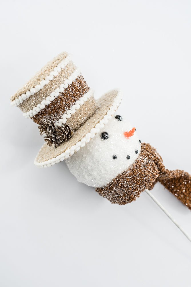 Gingerbread Brown Hat Snowman Head Stem - 23" - Greenery MarketArtificial Flora65786