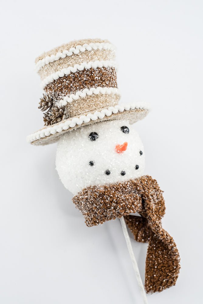 Gingerbread Brown Hat Snowman Head Stem - 23" - Greenery MarketArtificial Flora65786