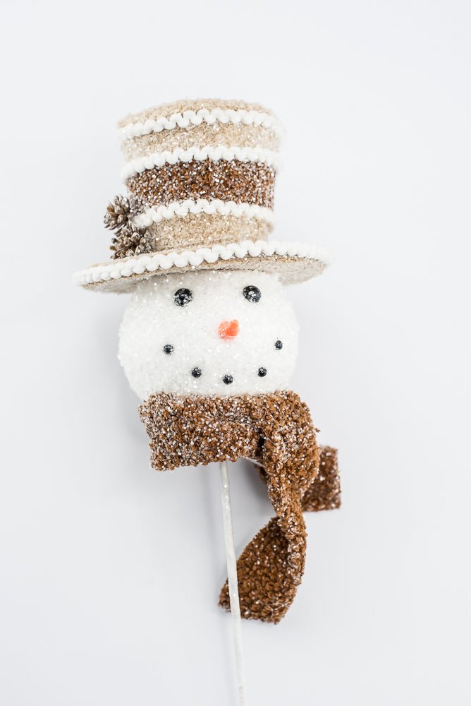 Gingerbread Brown Hat Snowman Head Stem - 23" - Greenery MarketArtificial Flora65786