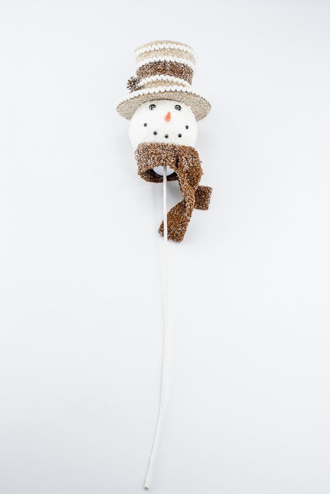 Gingerbread Brown Hat Snowman Head Stem - 23" - Greenery MarketArtificial Flora65786