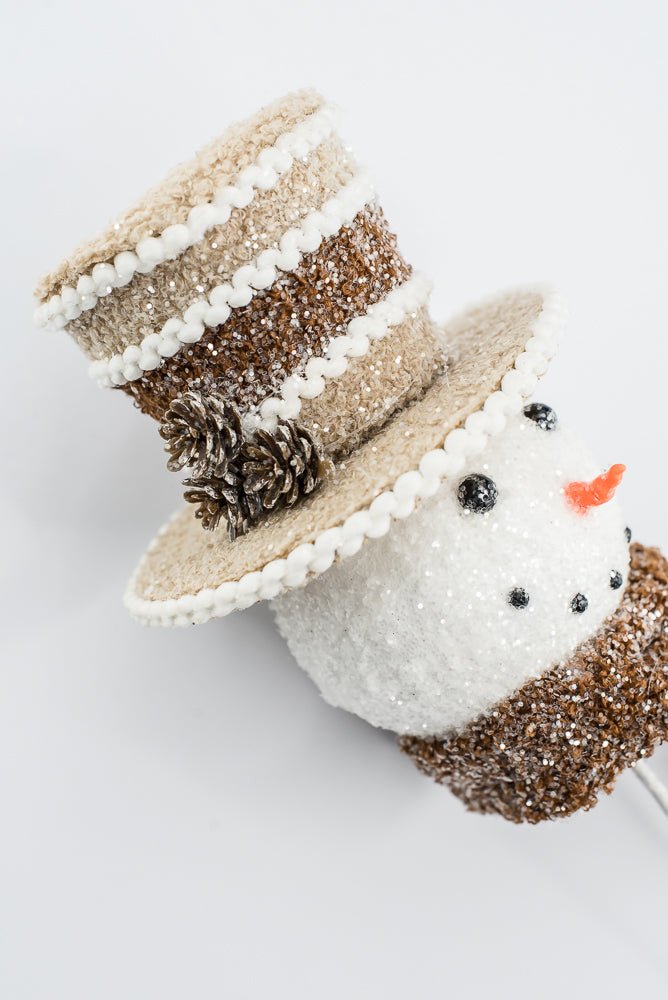 Gingerbread Brown Hat Snowman Head Stem - 23" - Greenery MarketArtificial Flora65786