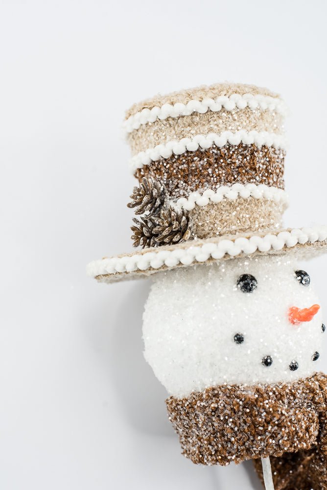 Gingerbread Brown Hat Snowman Head Stem - 23" - Greenery MarketArtificial Flora65786