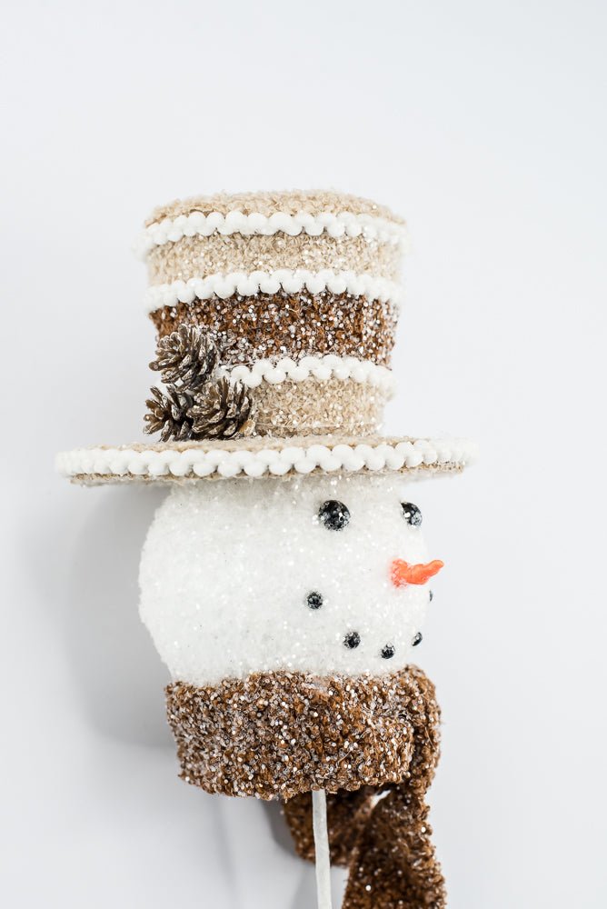 Gingerbread Brown Hat Snowman Head Stem - 23" - Greenery MarketArtificial Flora65786