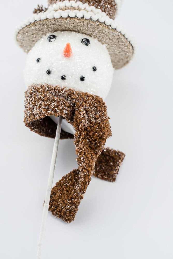 Gingerbread Brown Hat Snowman Head Stem - 23" - Greenery MarketArtificial Flora65786