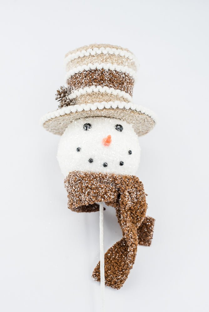 Gingerbread Brown Hat Snowman Head Stem - 23" - Greenery MarketArtificial Flora65786