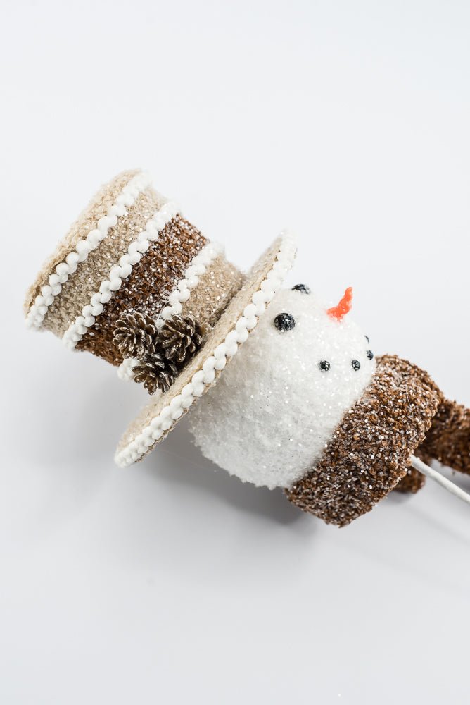 Gingerbread Brown Hat Snowman Head Stem - 23" - Greenery MarketArtificial Flora65786