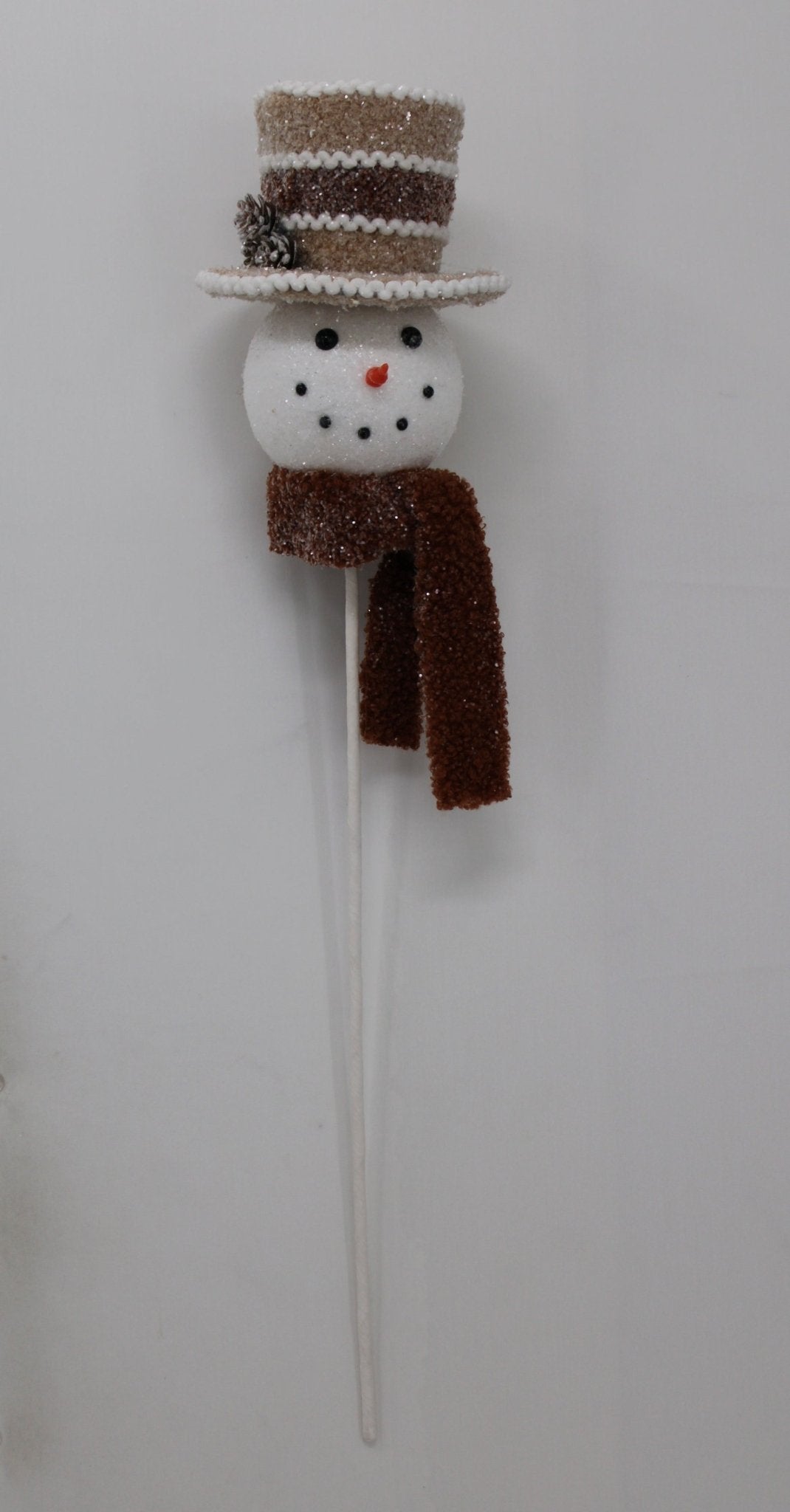 Gingerbread Brown Hat Snowman Head Stem - 23" - Greenery MarketArtificial Flora65786