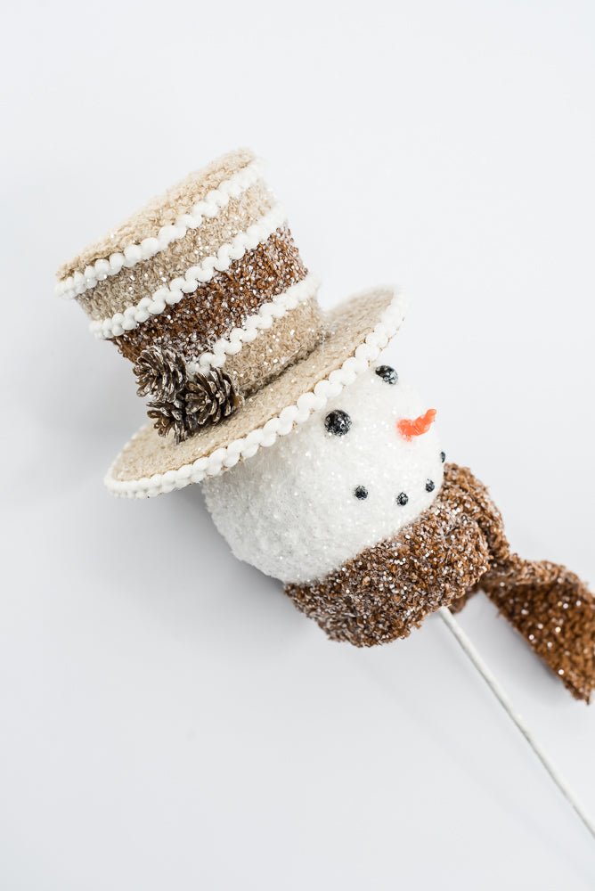 Gingerbread Brown Hat Snowman Head Stem - 23" - Greenery MarketArtificial Flora65786