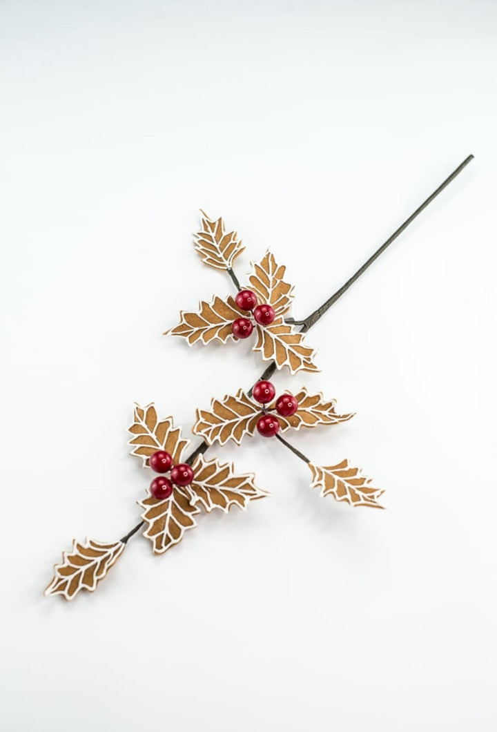 Gingerbread holly spray - Greenery MarketXS0929