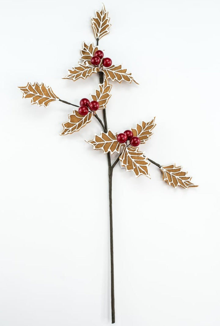 Gingerbread holly spray - Greenery MarketXS0929