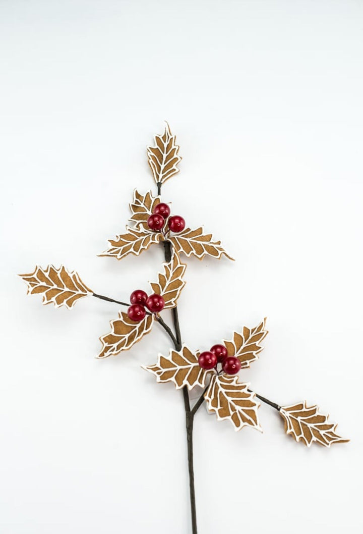Gingerbread holly spray - Greenery MarketXS0929