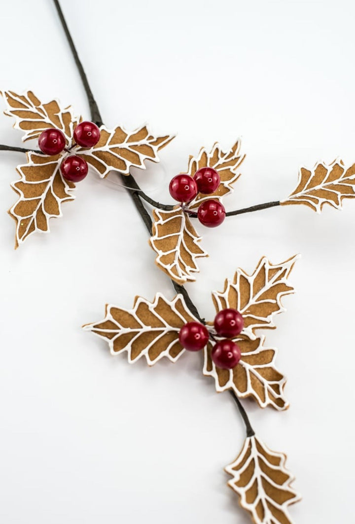 Gingerbread holly spray - Greenery MarketXS0929