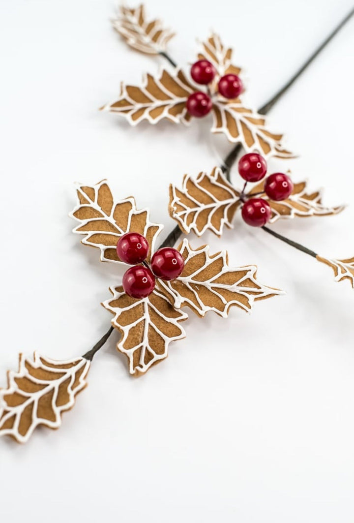 Gingerbread holly spray - Greenery MarketXS0929