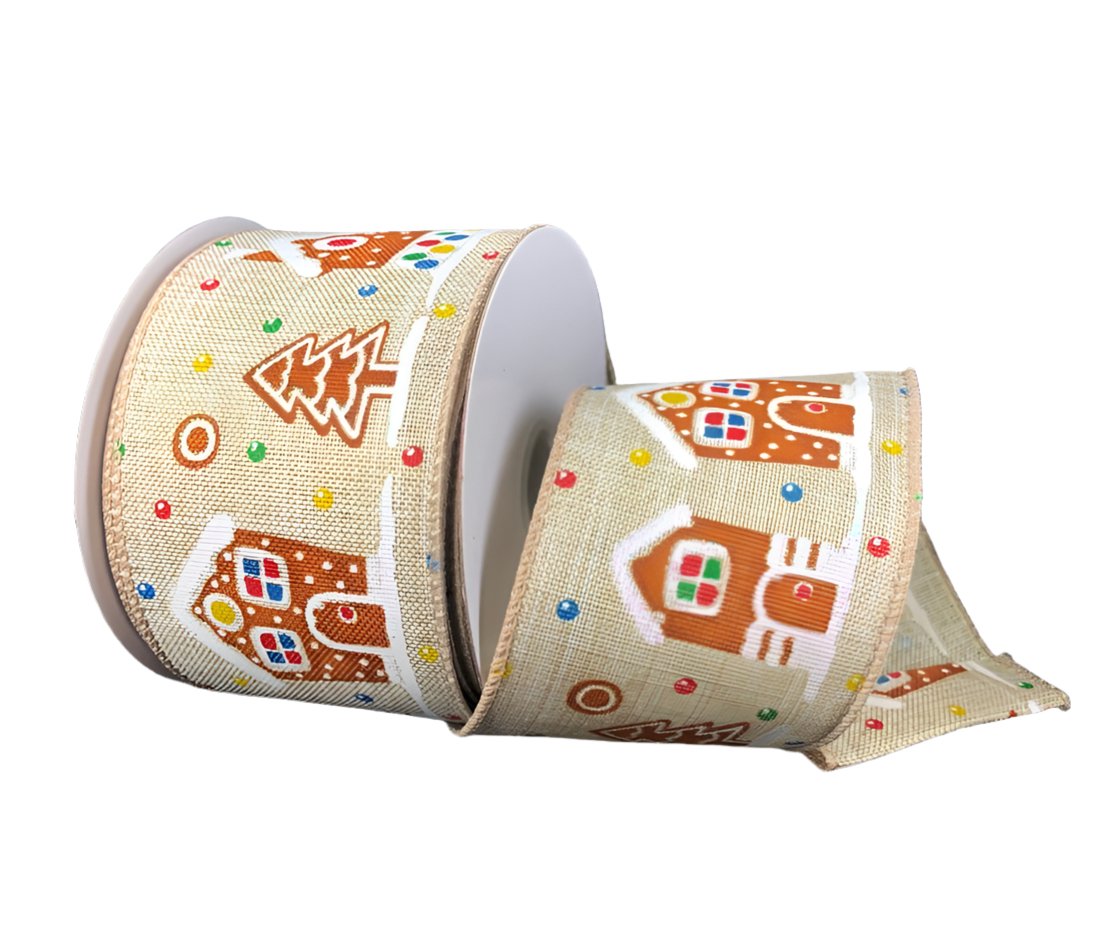 Gingerbread house wired ribbon , 2.5