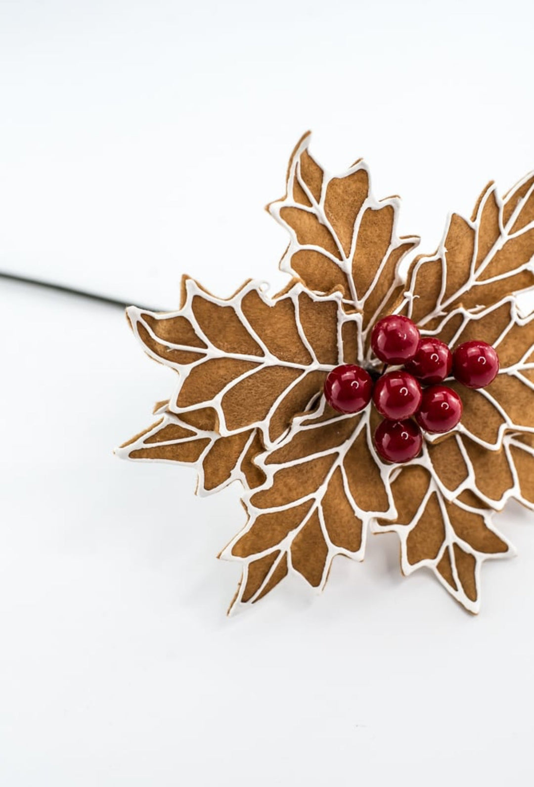 Gingerbread poinsettia stem with red berries - Greenery MarketXS3953