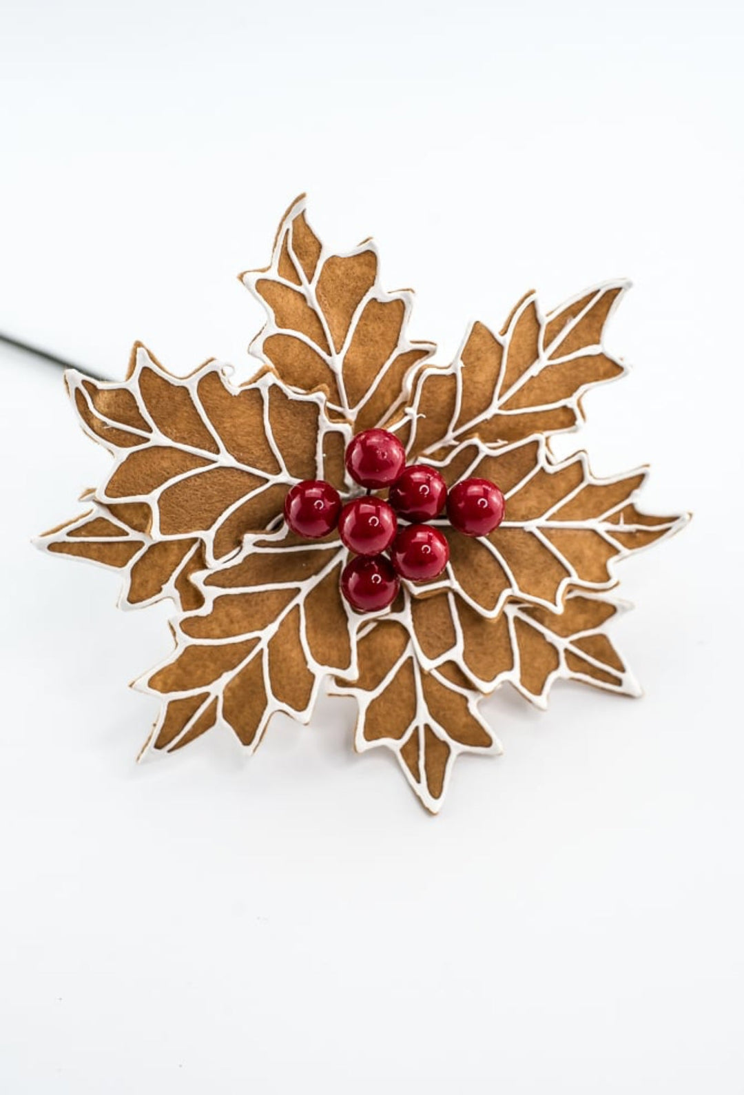 Gingerbread poinsettia stem with red berries - Greenery MarketXS3953