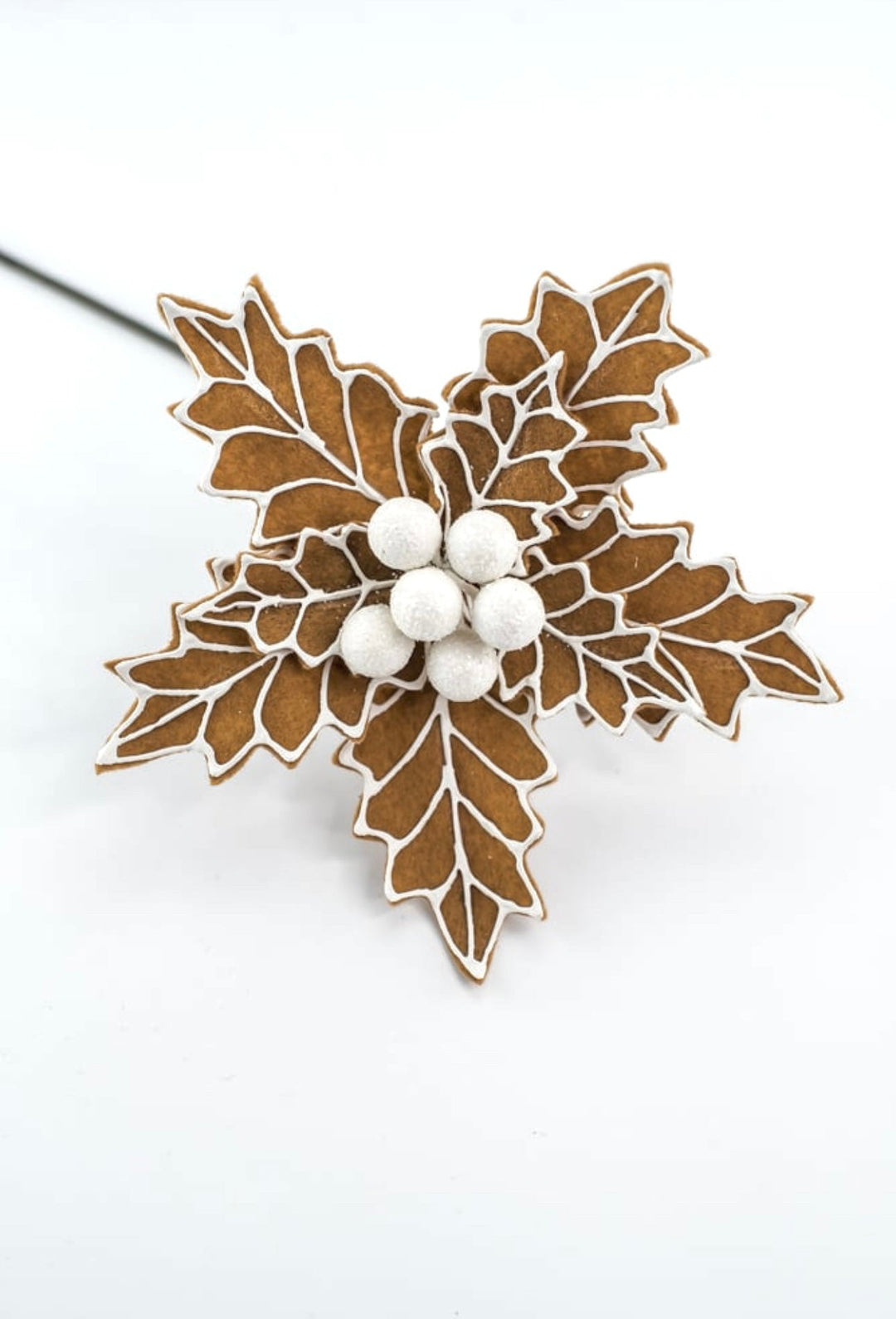 Gingerbread poinsettia stem with white berries - Greenery MarketXS3954