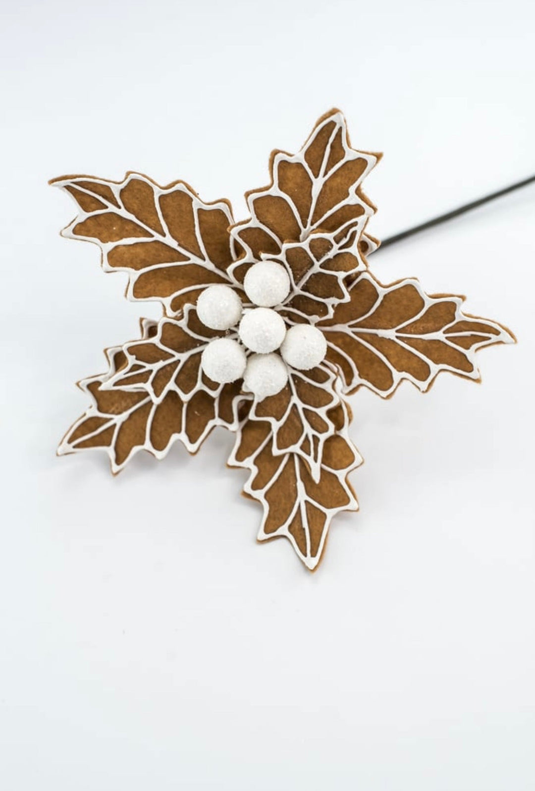 Gingerbread poinsettia stem with white berries - Greenery MarketXS3954