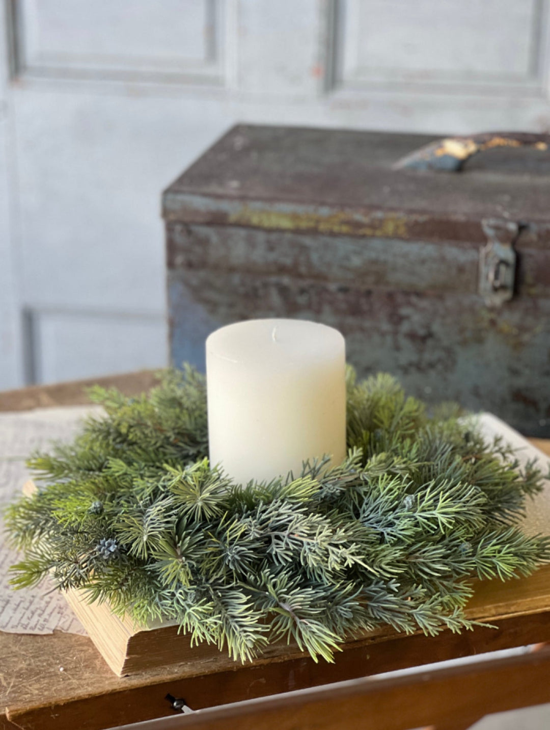 Glacier green 16” mini wreath, candle ring wreath - Greenery Marketwreath base & containersXM6093