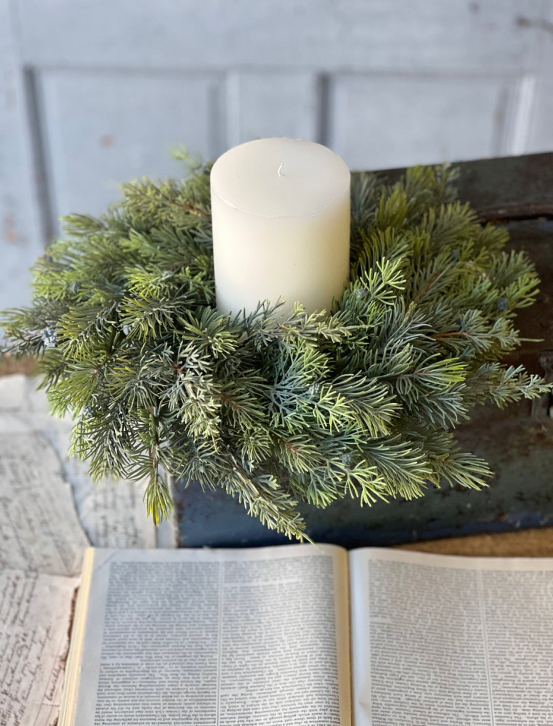 Glacier green 16” mini wreath, candle ring wreath - Greenery Marketwreath base & containersXM6093