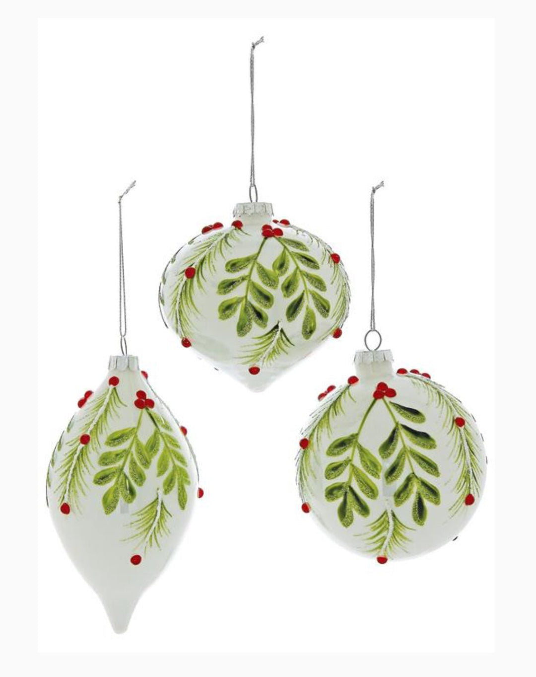 Glass Holly Gem Ornaments - 3 assorted - Greenery Market