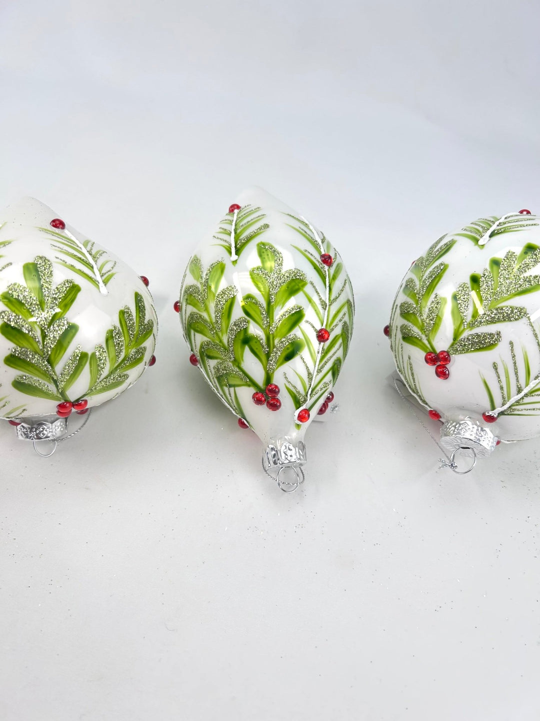 Glass Holly Gem Ornaments - 3 assorted - Greenery MarketXT1276 Set of 3