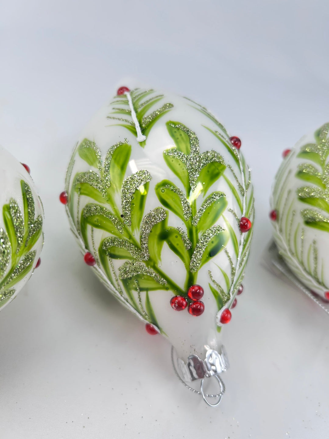 Glass Holly Gem Ornaments - 3 assorted - Greenery MarketXT1276 Set of 3