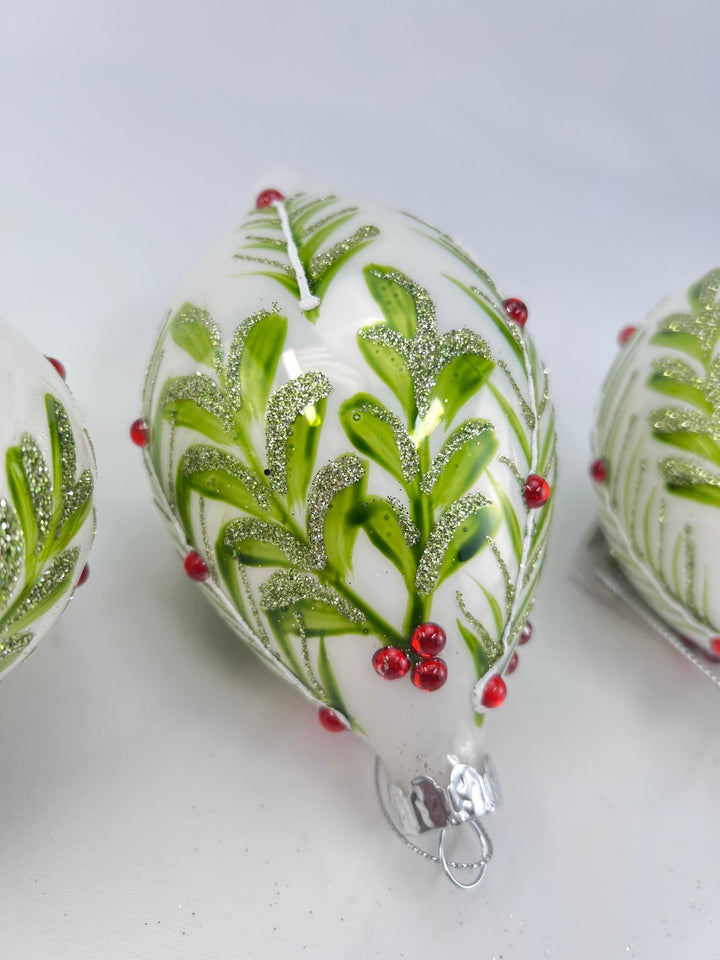 Glass Holly Gem Ornaments - 3 assorted - Greenery MarketXT1276 Set of 3