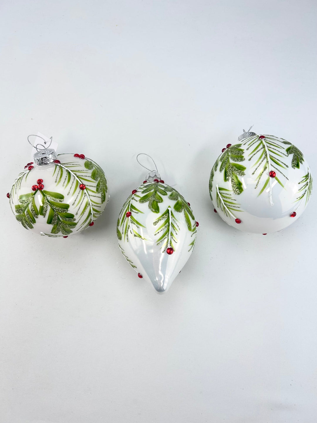 Glass Holly Gem Ornaments - 3 assorted - Greenery MarketXT1276 Set of 3