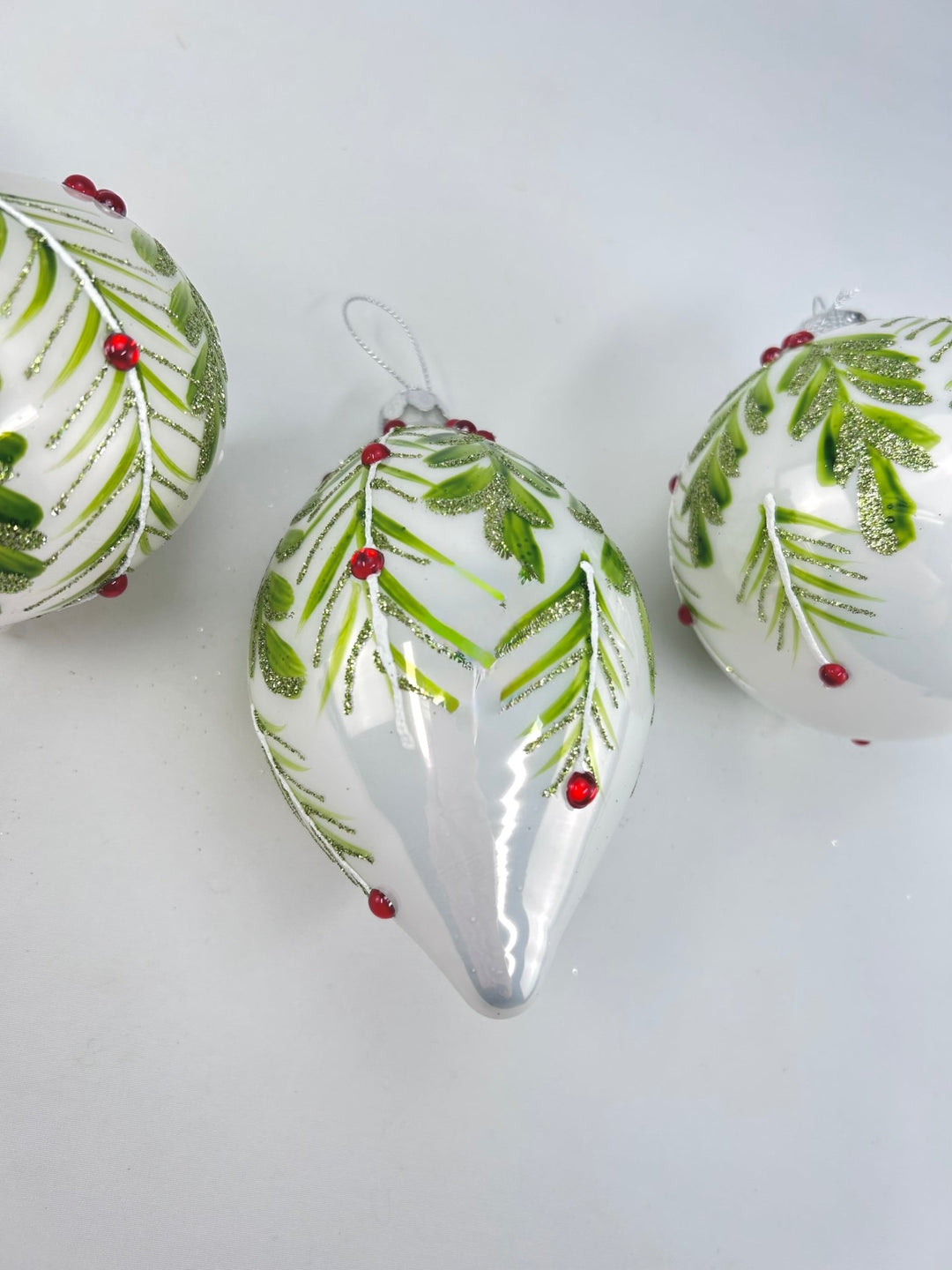 Glass Holly Gem Ornaments - 3 assorted - Greenery MarketXT1276 Set of 3
