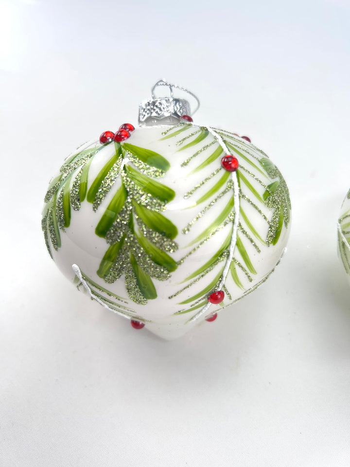 Glass Holly Gem Ornaments - 3 assorted - Greenery MarketXT1276 Set of 3