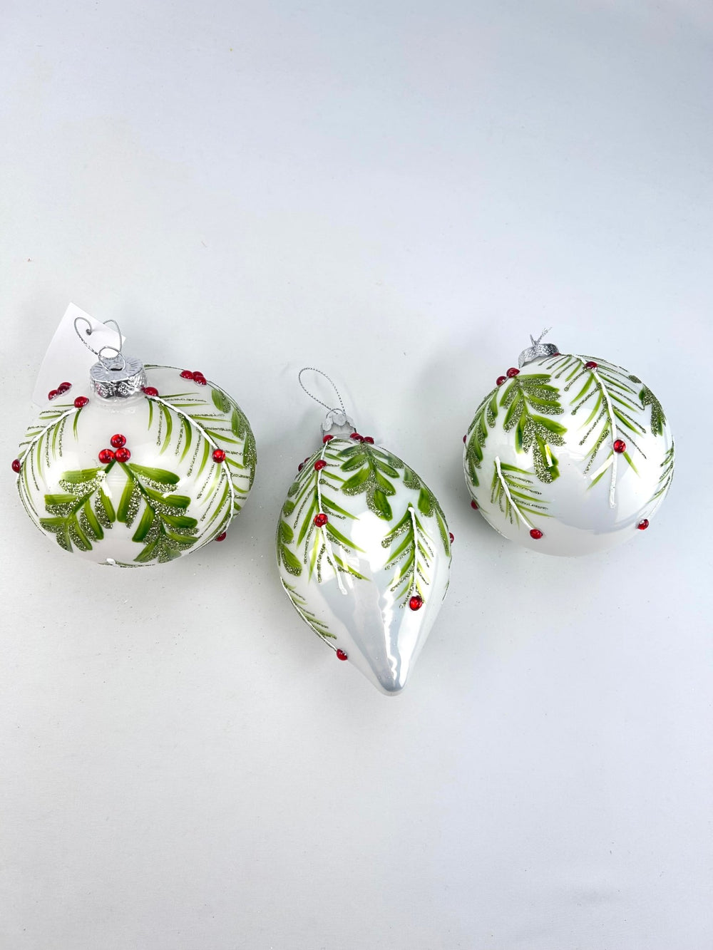 Glass Holly Gem Ornaments - 3 assorted - Greenery MarketXT1276 Set of 3