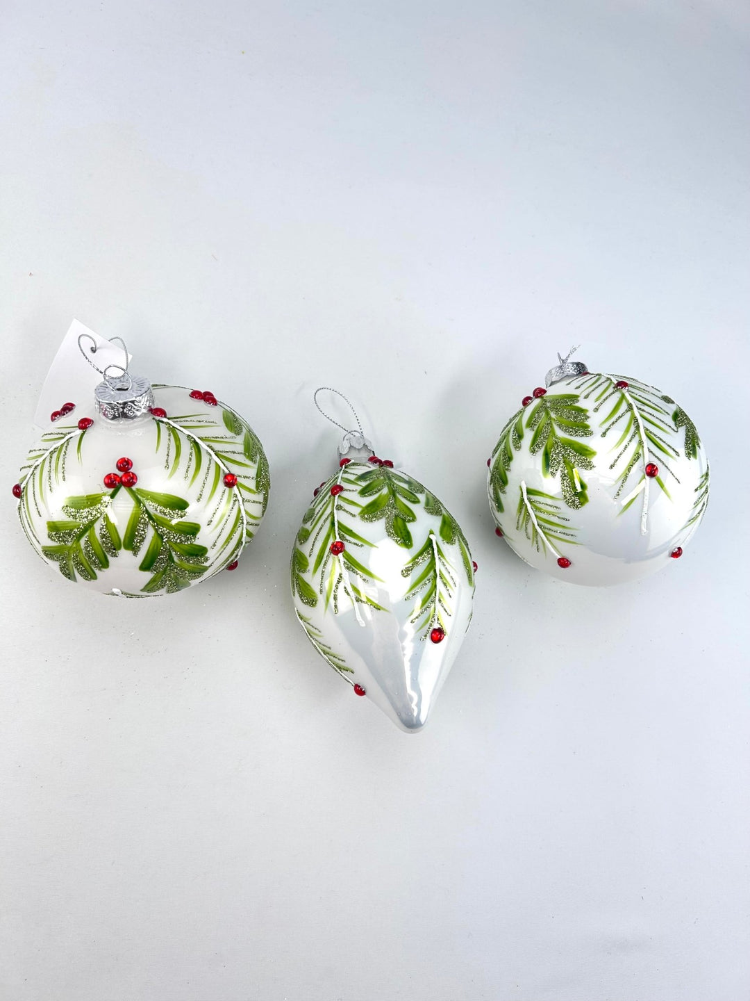 Glass Holly Gem Ornaments - 3 assorted - Greenery MarketXT1276 Set of 3