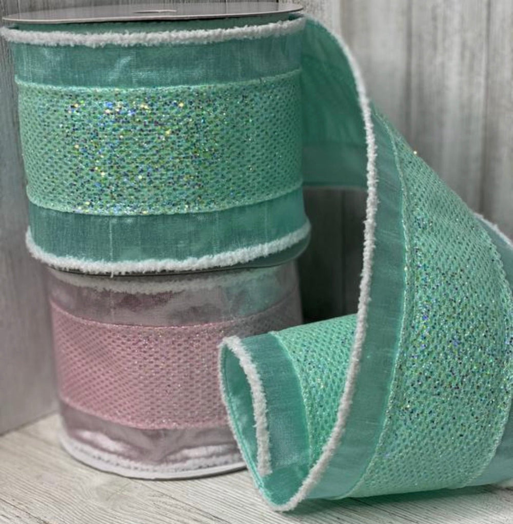 Glitter metallic mesh, 4” wired ribbon - pink - Greenery Marketwired ribbonMTX64996p