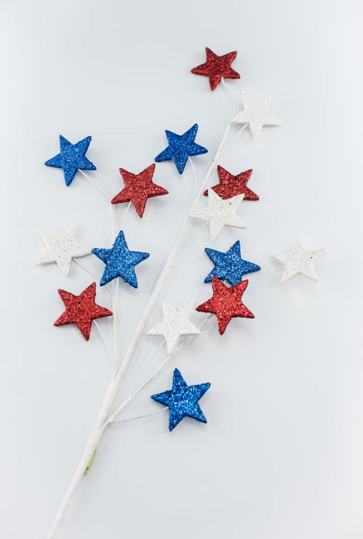 Glittered Americana Star spray - Greenery MarketWreath attachments74140RWB