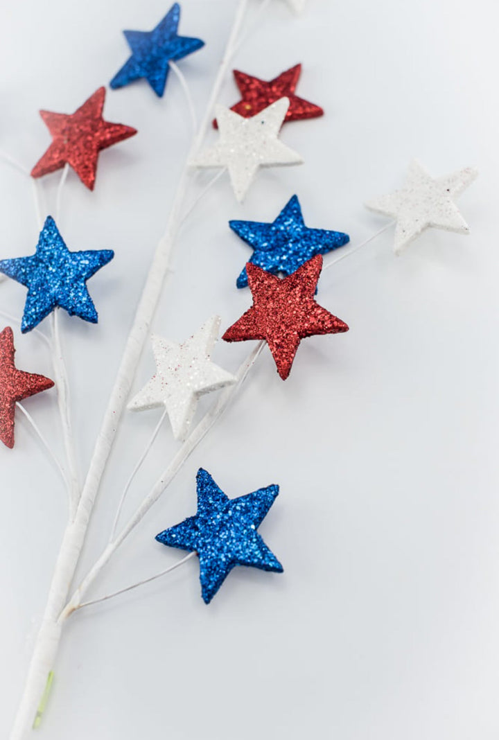 Glittered Americana Star spray - Greenery MarketWreath attachments74140RWB